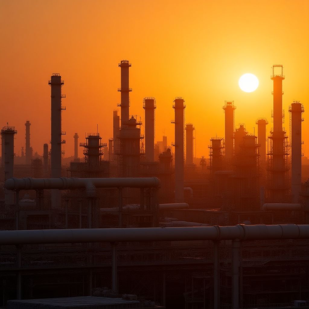 Refinería de YPF al atardecer